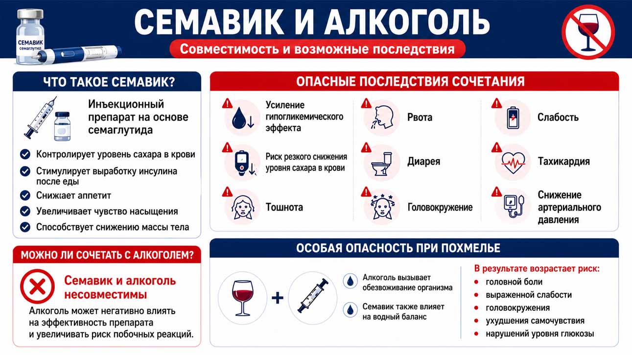 Инфографика о совместимости семавик и алкоголя